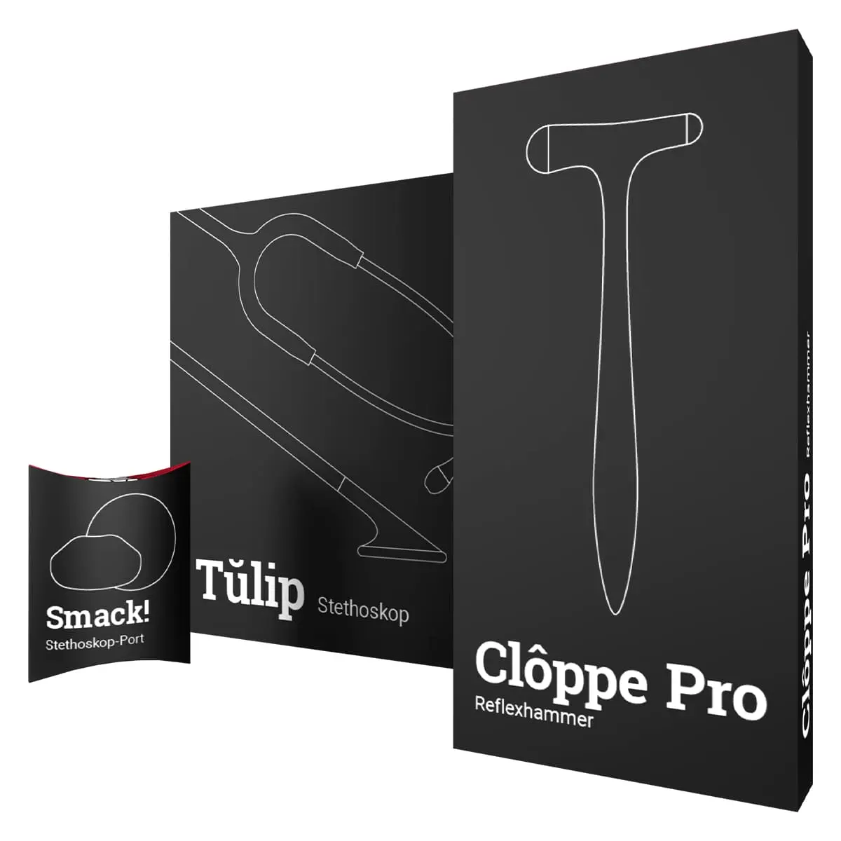  Spar-Bundle: Stethoskop Tŭlip + Reflexhammer Clôppe Pro + Namensschild Smack