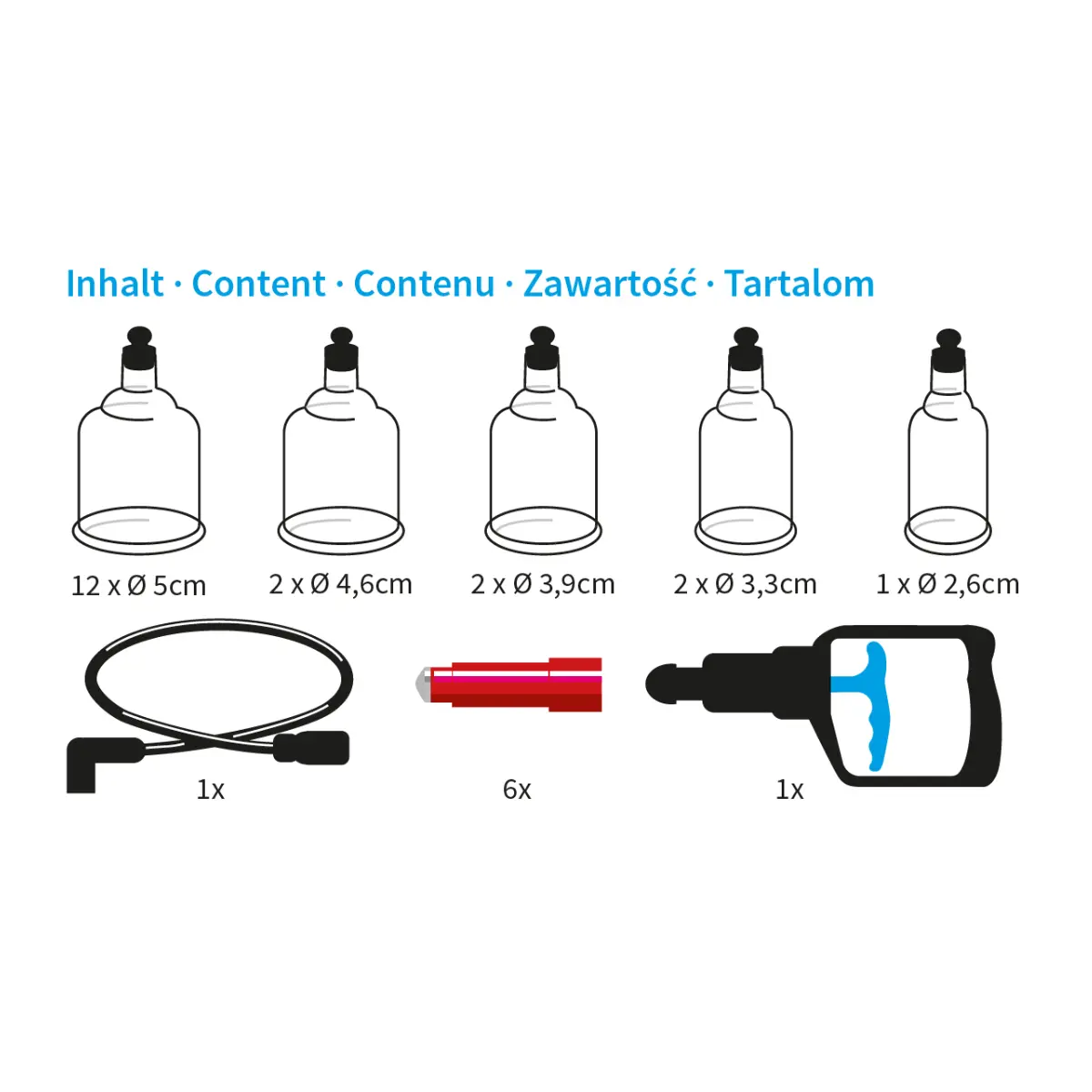 Schröpfkopf-Set mit Vakuum-Handpumpe Schröpfkopf-Set mit Vakuum-Handpumpe