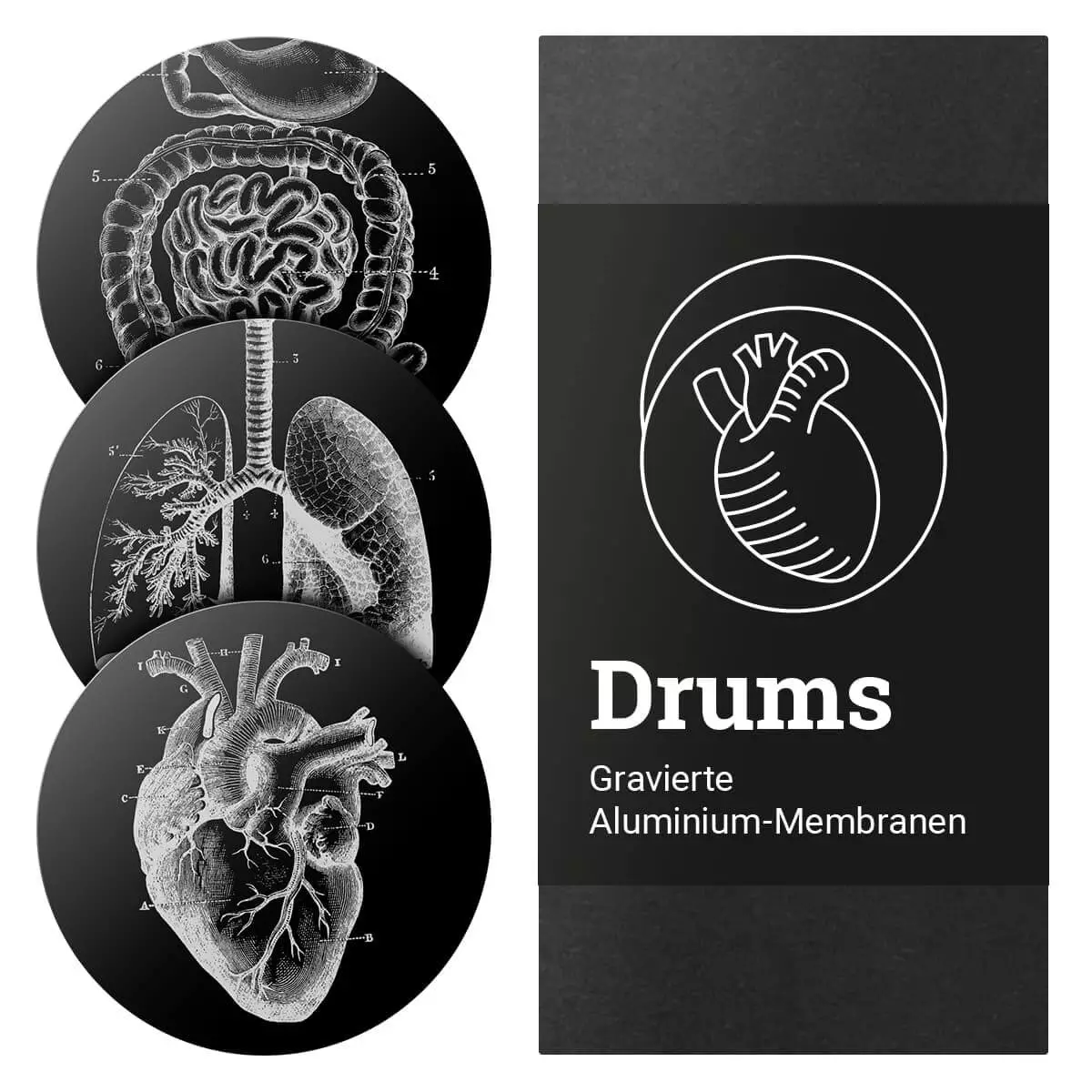  Gravierte Alu-Membransets "Drums"