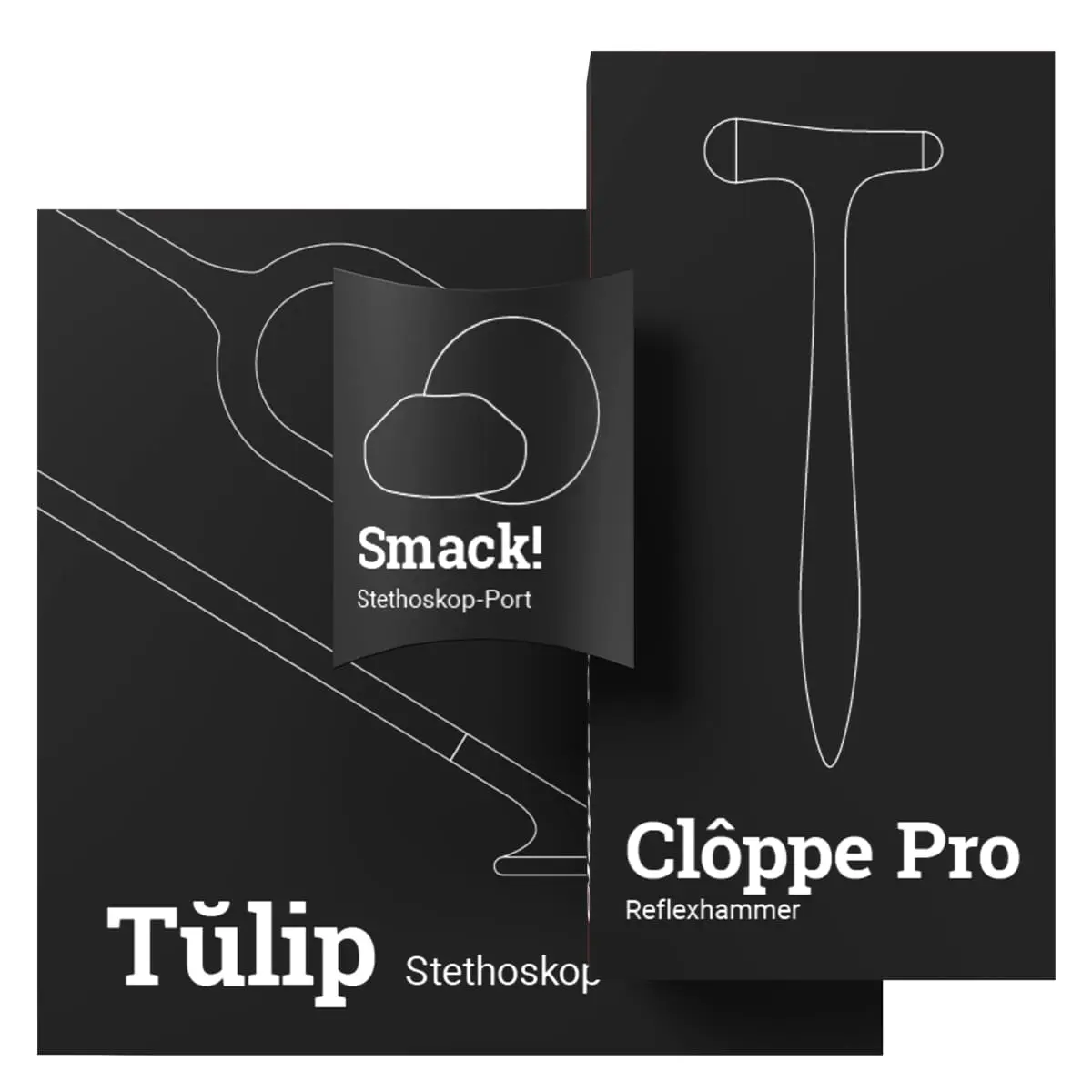  Spar-Bundle: Stethoskop Tŭlip + Reflexhammer Clôppe Pro + Namensschild Smack